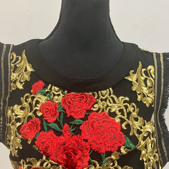 Wow, couture, red, black and gold lace dress - Picture 7 of 13